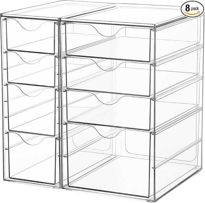 Vtopmart Acrylic Organizer with 8 Drawers, Desk Organizers and Accessories, Clear Makeup Organization, Dustproof Storage Drawers for Office Art Craft Supplies