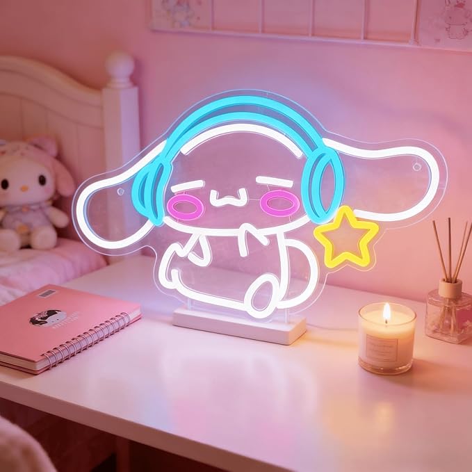 THIIXDAI Cinnamoroll Neon Sign for Room Decor, USB Powered LED Lights with Dimmable, Japanese Cartoon Dog Neon Signs, Cute Night Light Gifts for Children (17.17"L x 10.04"W)