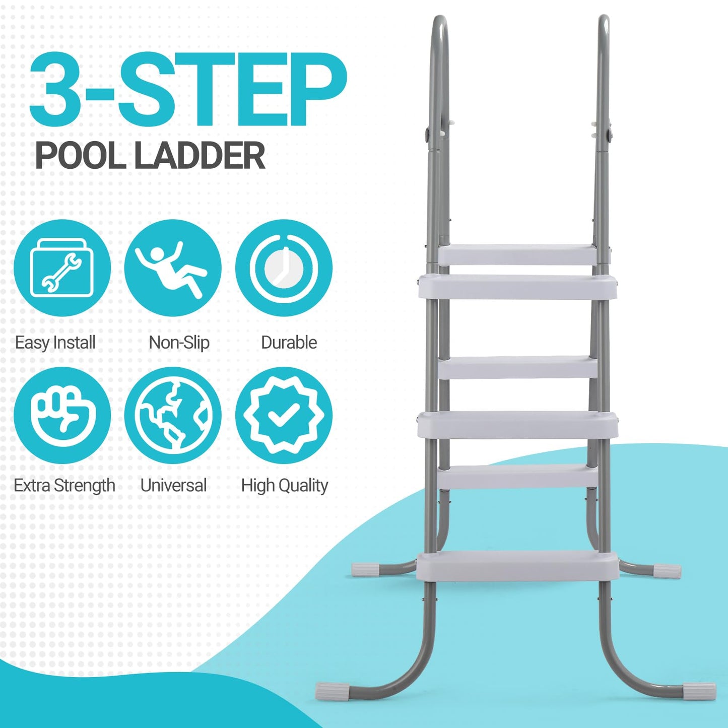 Outvita Above Ground Pool Ladder, 3-Step Steel A-Frame Swimming Pool Stairs for 42" High Wall, 300 lbs Capacity Entry/Exit Steps with Secure Non-Slip Sturdy Wide Step