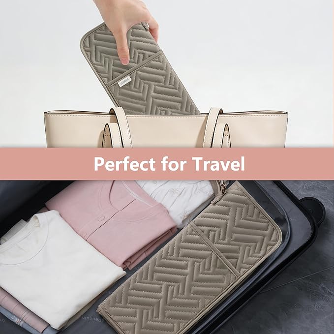 Hair Tool Organizer Heat Resistant Mat for Flat Iron Case Hot Tools Curling Iron Holder Hair Tools Travel Bag for Straightener Brush Pad Pouch Hairstylist Essentials (Camel)