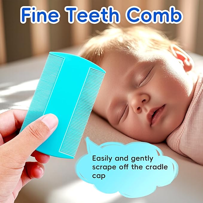 Cradle Cap Brush for Babies, Baby Bath Essentials with Silicone Scrubber Bath Sponge Dual-Sided Comb for Newborns Toddlers Boys Girls (Blue,Set of 5)