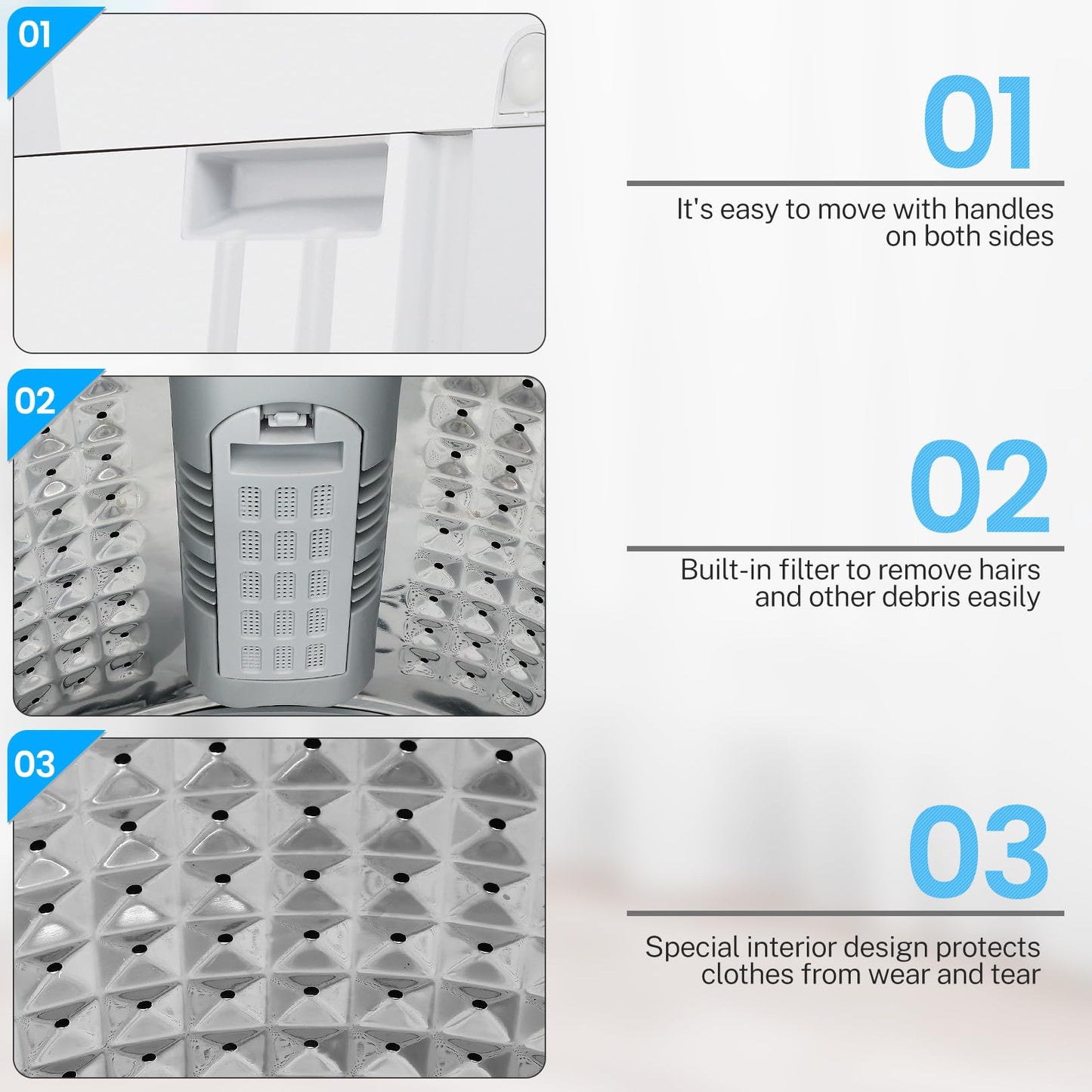 Nictemaw Portable Washing Machine 17.8Lbs Portable Washer 2.4 Cu.ft Full Automatic Compact Laundry Washer with 10 Programs 8 Water Levels, Built-in Drain Pump, Energy Saving for Apartment Home RVs