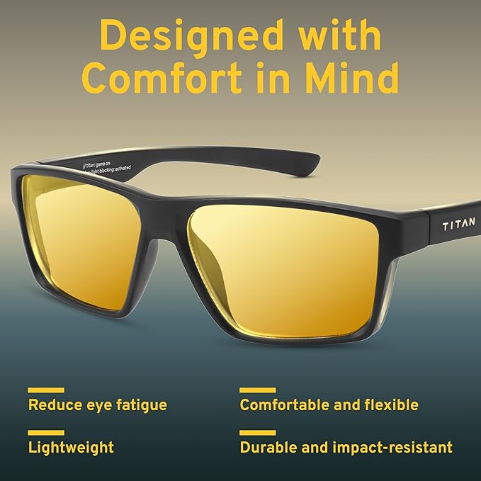 Titan Gaming Glasses, Blue Light Blocking, Night Driving Glasses for Men, Computer Protection, Gift for Gamers