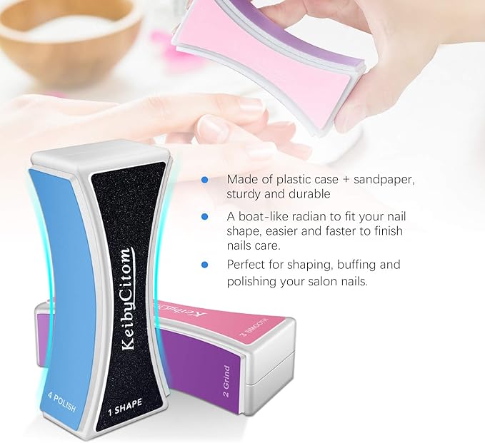 Nail Files and Buffers - Professional Nail Buffer Block for Shaping Polishing, New Natural Nail Polisher with 4 Sides for Nail Art Gel Suit for Home Salons Use (2 Pcs)