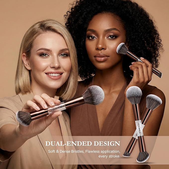 MAANGE 7 PCS Foundation Makeup Brush Set With Bag, Make up Brushes, Eyeshadow Concealer Brush, Double-ended Foundation Contour Powder Blush, Professional Face brush Set Tools For Liquid,Cream (Gray)