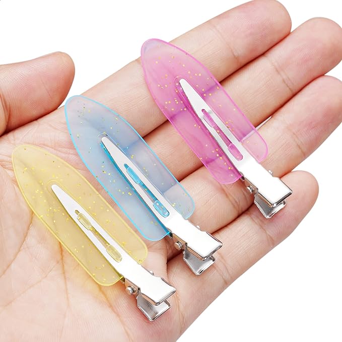 Wobe 24pcs Creaseless Hair Clips No Bend Hair Clips No Crease Hair Clip for Curl Hairstyle Bangs Makeup Application Hairdressing Hairpins Styling Clips for Salon Barber (Translucent Pink Blue Yellow)