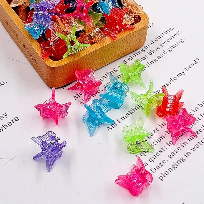 50 Packs Assorted Color Butterfly Hair Clips, Beautiful Mini Butterfly Hair Clips Hair Accessories for Women and Girls (Transparent Pure Color)
