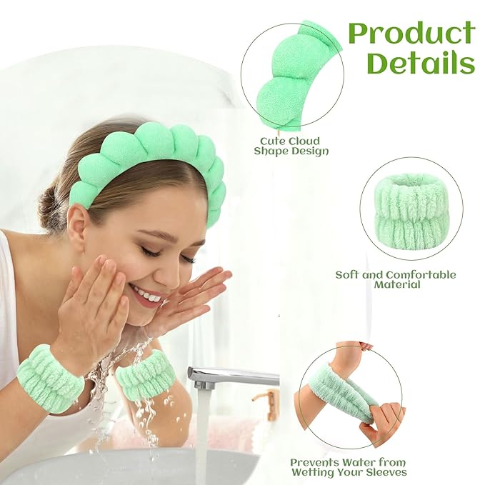 Spa Headbands and Wristbands - 6 Pcs Terry Cloth Sponge Headband Set for Skincare, Makeup Removal, and Shower