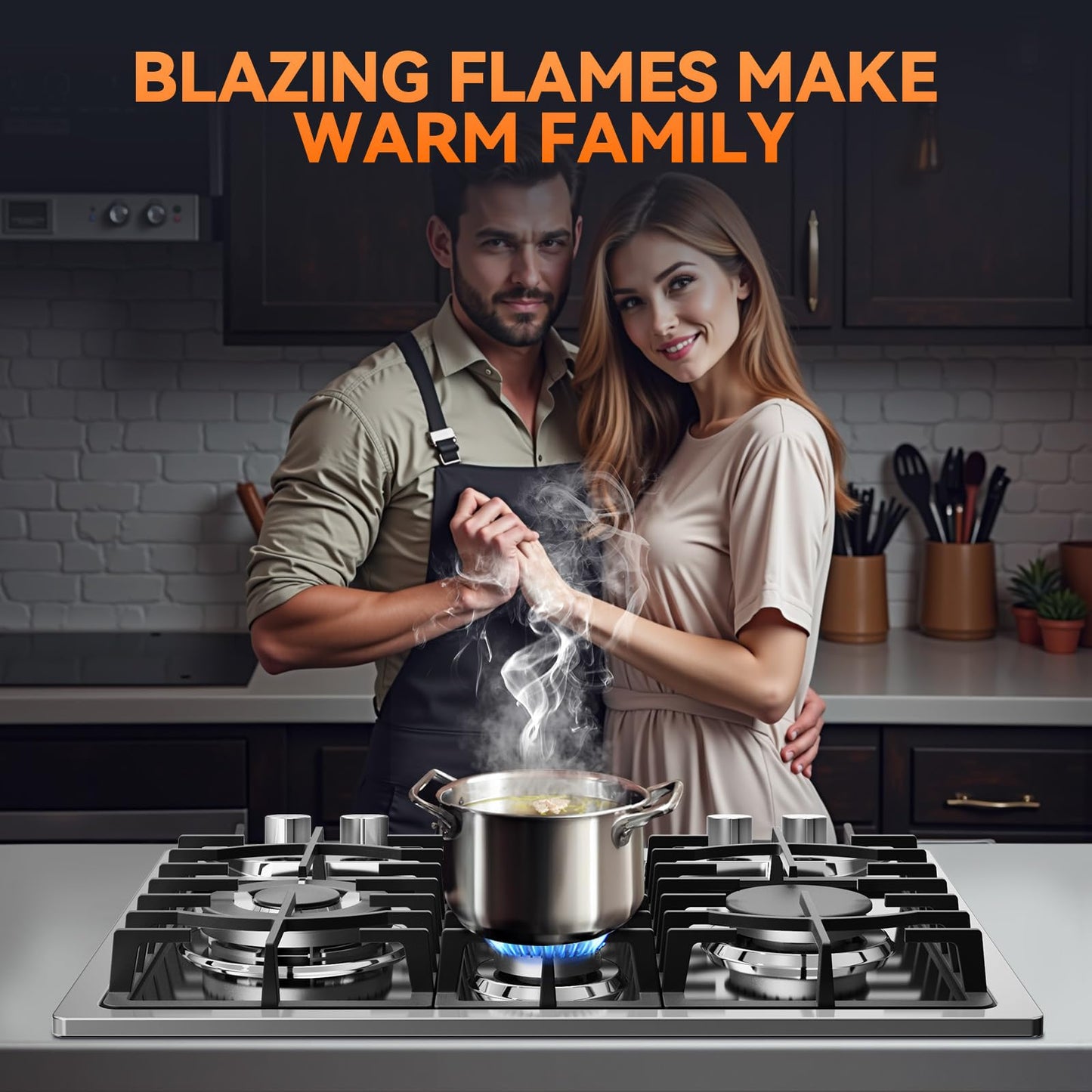 Gas Cooktop 24 Inch ROVLEP, Gas Stove Top Built-in 4 Burners Stainless Steel Total 31,600 BTU, 24Inch NG/LPG Convertible Propane Cooktop Dual Fuel, RV Stove Top with Thermocouple Protect