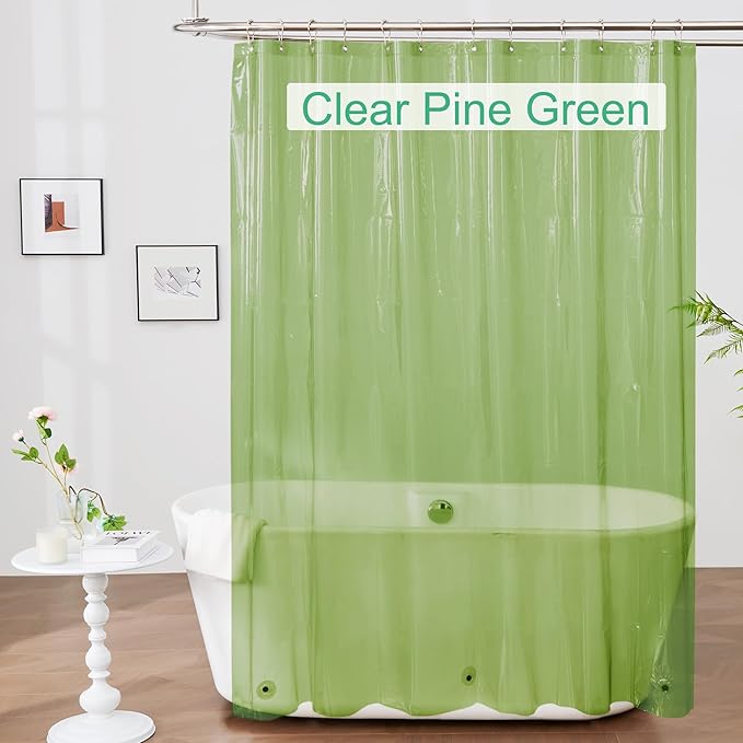Mrs Awesome Clear Green Shower Curtain Liner with 3 Magnets, 72x72 Premium Flexible Sturdy Plastic Shower Curtain for Bathroom Waterproof, Clear Green