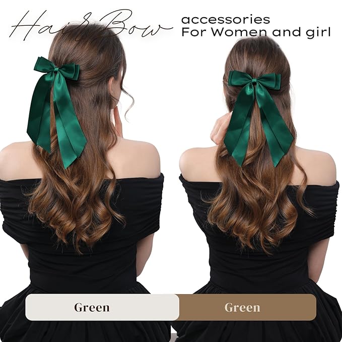 LuSeren 2 PCS Double Layer Hair Bows Green Hair Ribbon Clips Ponytail Holder Accessories for Women Girls Toddlers Teens Kids