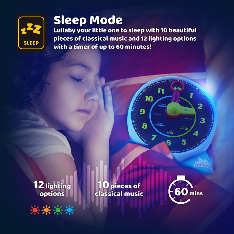 BEST LEARNING Talking Learning Clock for Kids - Telling Time Teaching Clock with Movable Hands, Quiz & Music Sleep Mode - Toddler Preschool Toy Ages 3 4 5 6 Boy Girl Birthday Gift
