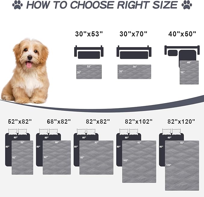 Smiry Waterproof Dog Bed Cover Blanket 82x120, Soft Reversible Pet Blanket, Washable Leakproof Cats Dogs Couch Cover for Sofa, Couch, Furniture, Grey/Light Grey