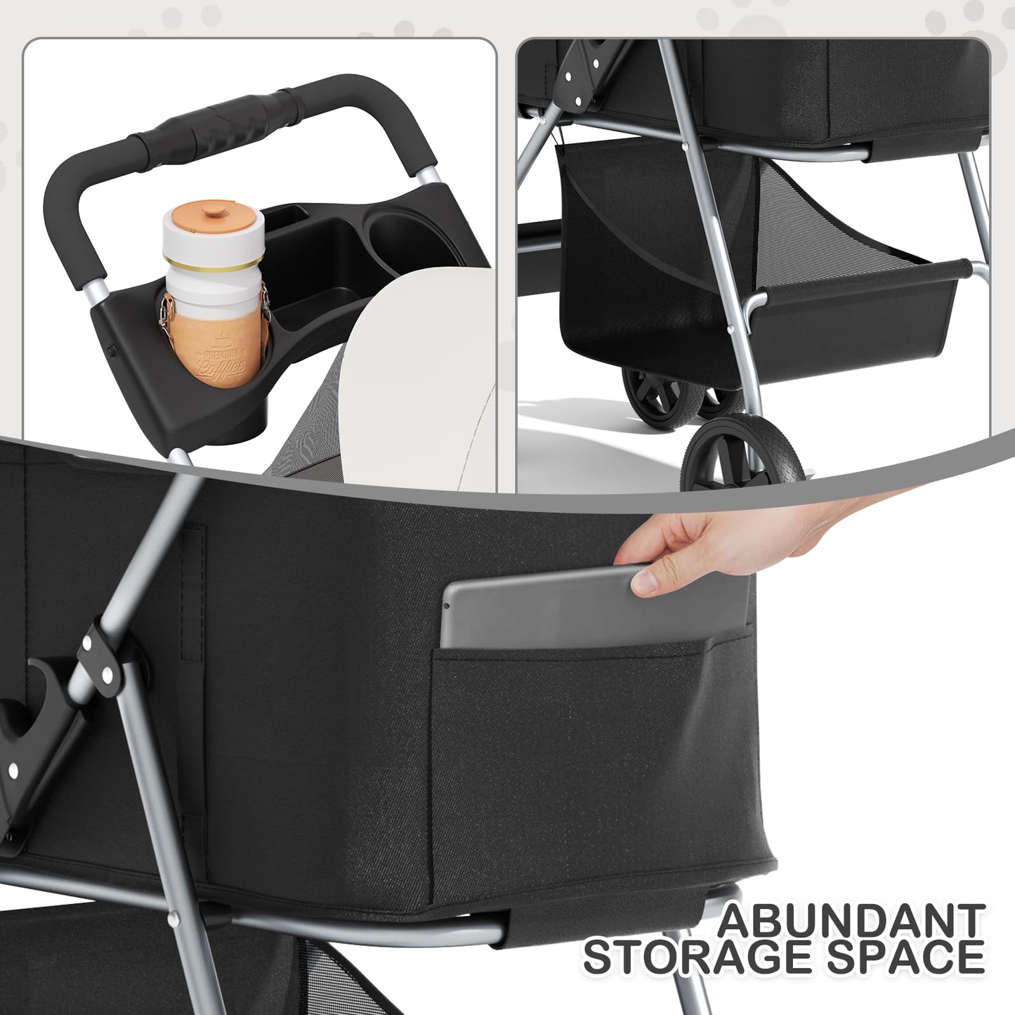 MoNiBloom 3 in 1 Foldable Pet Stroller for Small & Medium Dogs, Detachable Carrier, Car Seat, Push Button Entry, 4-Wheel Jogger for Pets up to 33 lbs, Black