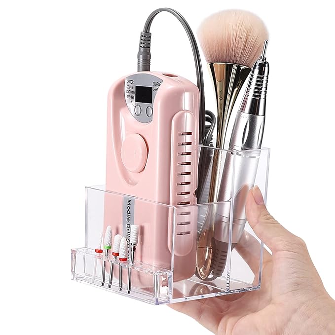 Noverlife 10 Holes Mini Nail Drill Machine & Bits Storage Box, Transparent Nail Drill Grinding Bit Organizer, Plastic Nail Drill Tool Displayer Holder Case (Not Included Nail Drill Machine & Bit)