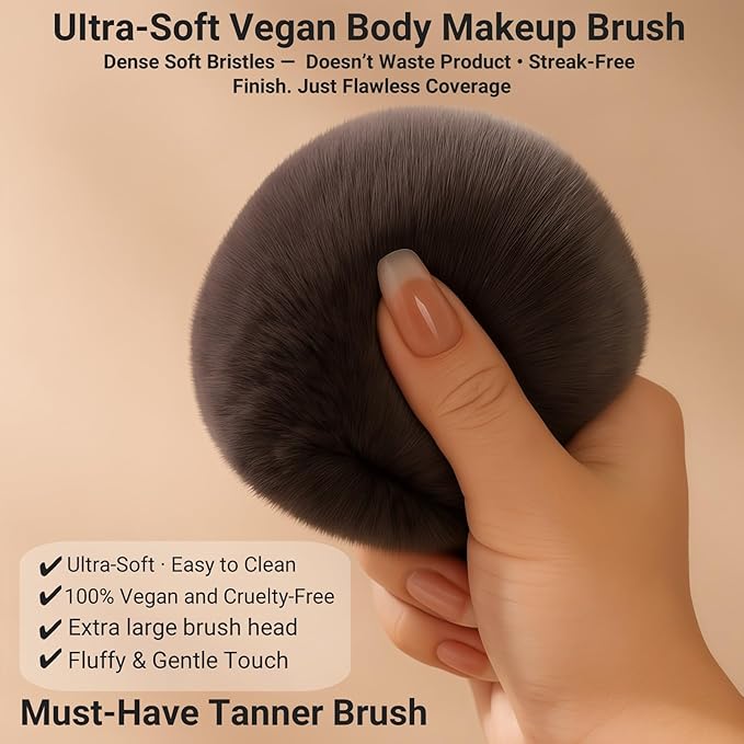 Blend & Blur Extra Large Kabuki Body Makeup Brush for Self Tanner, Bronzer & Legs Makeup, 3.5" Wide Round Head Streak-Free Tan Application for Full Body Self Tanning, Body Contouring & Sunless Tan