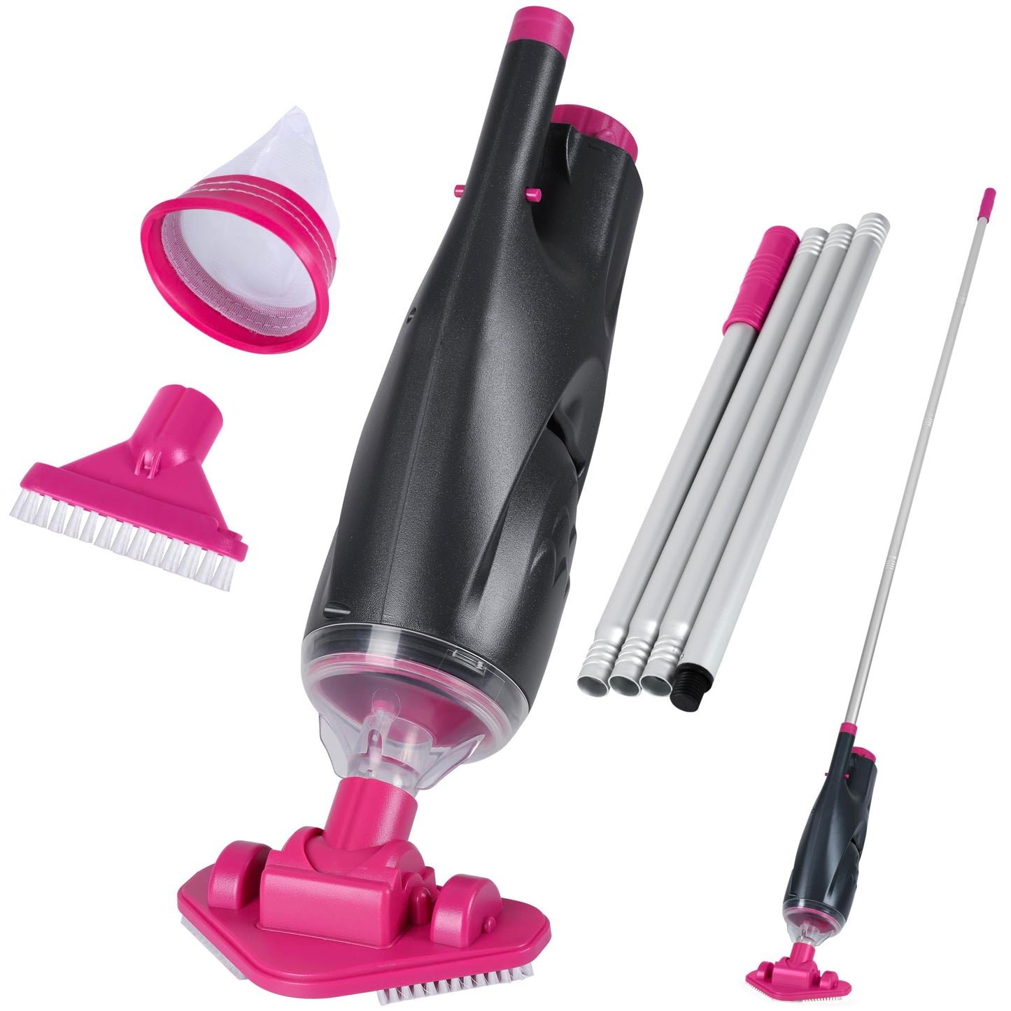 Rechargeable Handheld Hot Tub Spa Pool Vacuum, Cordless IPX8 Waterproof Cleaner with 90-Min Runtime, 2 Brush Heads, Spot Cleaner for Inflatable Pools, Spas & Small Pools up to 20ft, Dyson-Style Gray