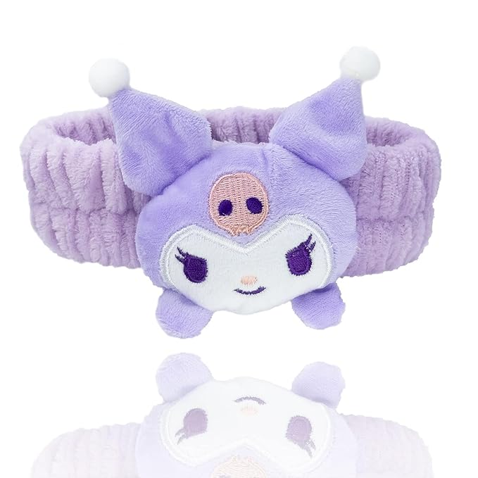 Kawaii Cartoon Headband, Cute Anime Spa Band for Women face Washing Makeup Skincare, Soft Microfiber Coral Shower Fluffy Towel Hairband for Girls (Pkuro)