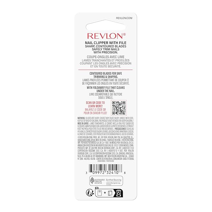 Revlon Nail Clipper With File, Manicure Care Tool With a Curved Blade for an Accurate Trimming and Grooming, Easy to Use (Pack of 1)