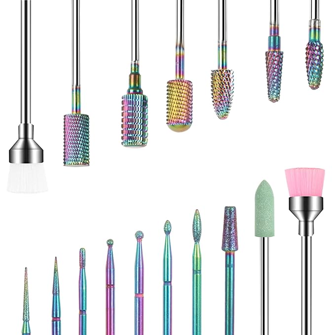 BQAN Nail Drill Bits, 17Pcs Tungsten Carbide Drill Bit Set, Professional 3/32'' Nail Bits For Nail Drill Efile, Acrylic Nails, Manicure Pedicure, Home Salon Nail Art Supplies