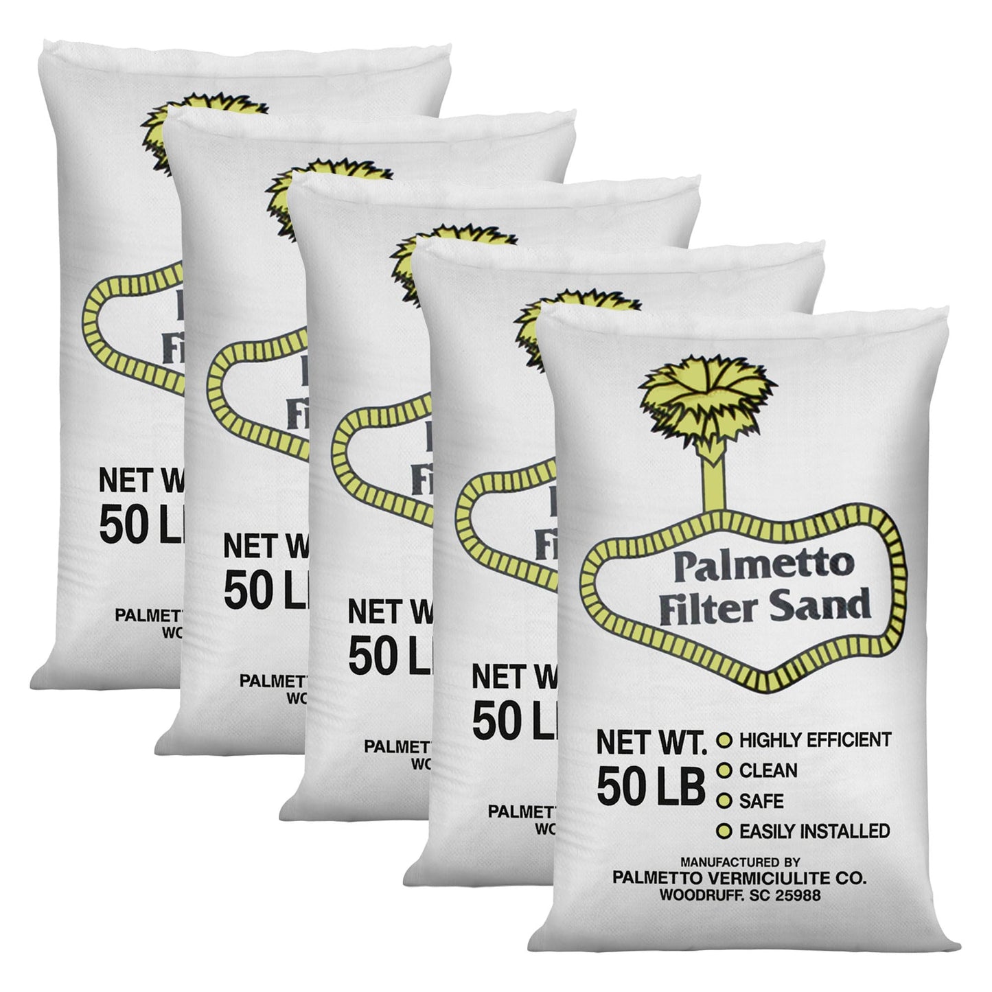 Palmetto 5 Pack Pool Filter Sand, Clean and Clear Water, Natural Sand for Residential and Commercial Pool Sand Filter Pumps, 50 Pound