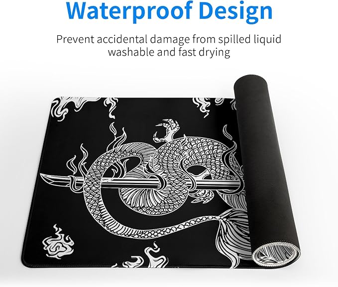 Dragon Gaming Mouse Pad Black Large Mouse Pad for Keyboard and Mousepad Desk Mat with 3mm Non-Slip Base and Stitched Edge for Gaming and Office Computer Mat Protector Mat 27.6x11.8 Inch