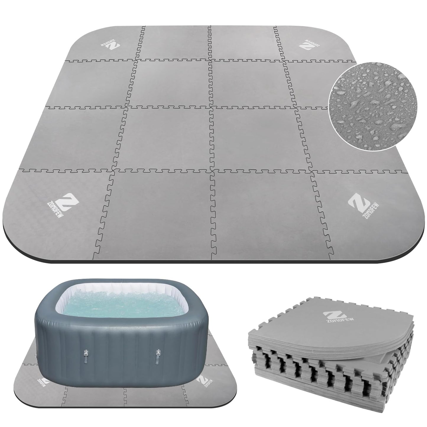 ZOMOFEW 1/2" Thickness 85IN Hot Tub Mat for Inflatable Tub,Hot Tub Pad Foundation, Upgraded Thickened Eva Foam Padding for Outdoor Hot Tubs (Square-Shaped)