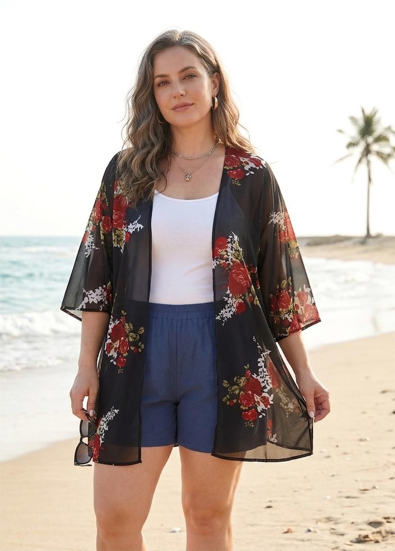 St Patricks Day Shirt Bathing Suit Cover Up Green Floral Kimono Cardigans Festival Tops (Black Green Clover, 3XL)