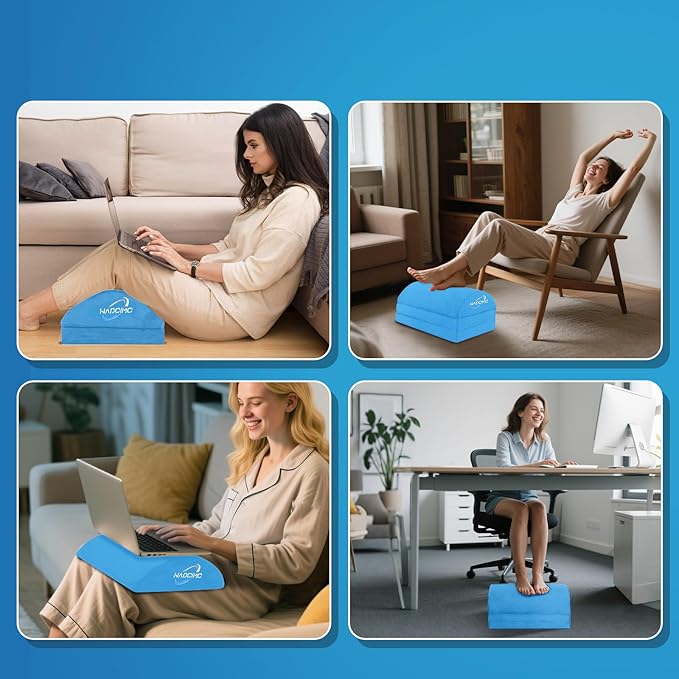 Foot Rest for Under Desk at Work, Foot Stool with Washable Cover, Comfortable Office Desk Accessories, Footrest with 3 Adjustable Heights, for Offices Gaming Chair, for Leg Support, Blue