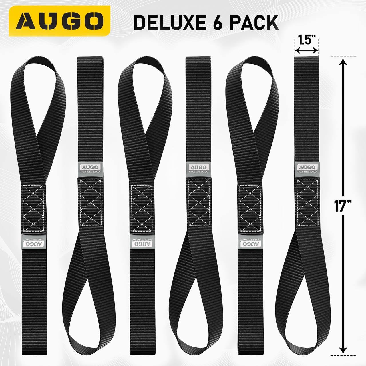 AUGO Heavy Duty Soft Loops –Pack of 6-1.5” x 17” Tie Down Anchor Straps for Use w/Ratchet Strap Hooks – 3000Lb Load Capacity & 10,000Lb Break Strength – Great for Motorcycle, Bike, Roof Rack, Etc.