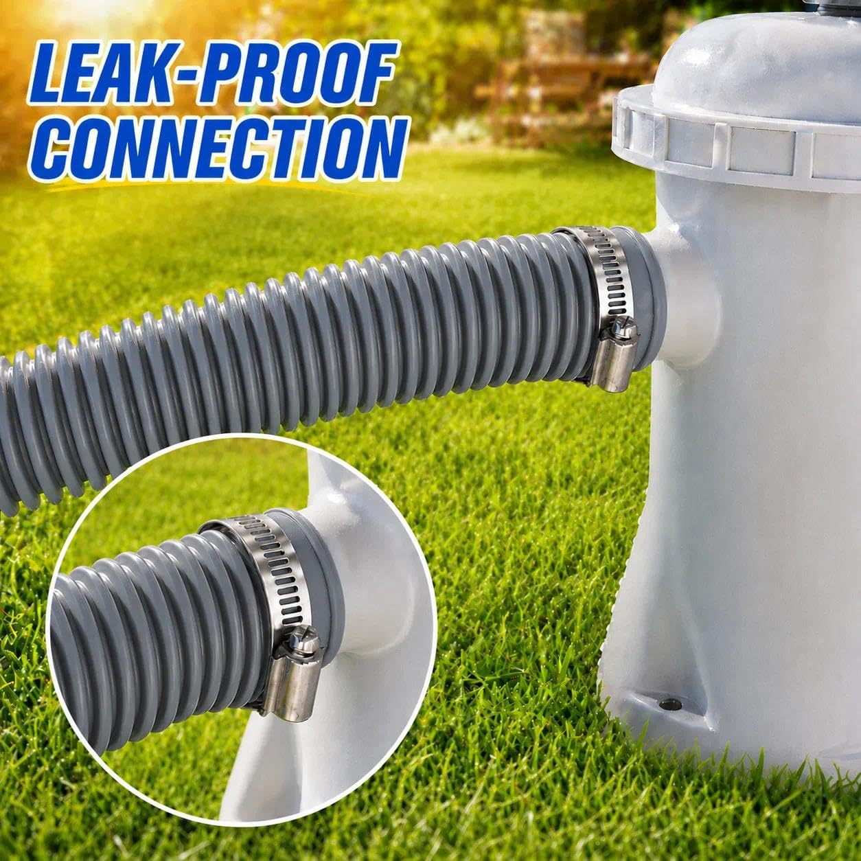 Btanadi Replacement Pool Hoses for Above Ground Pools 1 1/4, 59"" Long Filter Pump Hose, 4 Pack Pool Pump Hose with 8 Metal Clamps (Grey), Gray