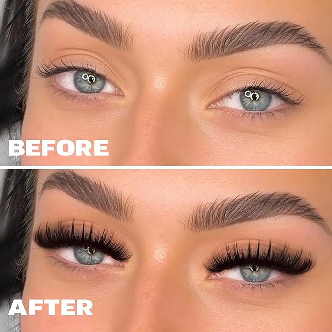 Geeneiya Volume Lash Clusters Kit with 16-18MM Spikes Eyelash Clusters 10-18MM DIY Lash Extension Kit D Cluster Eyelash Extensions Individual Lashes with Lash Bond and Seal, Tweezers for Beginners