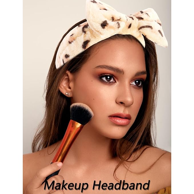 VELSCRUN Spa Headband, Makeup Face Wash Skincare Headbands, Bow Hair Band Party Favors for Washing Face, Stocking Stuffers For Women Teen Girls Christmas Gifts Hair Accessories Leopard Print Color