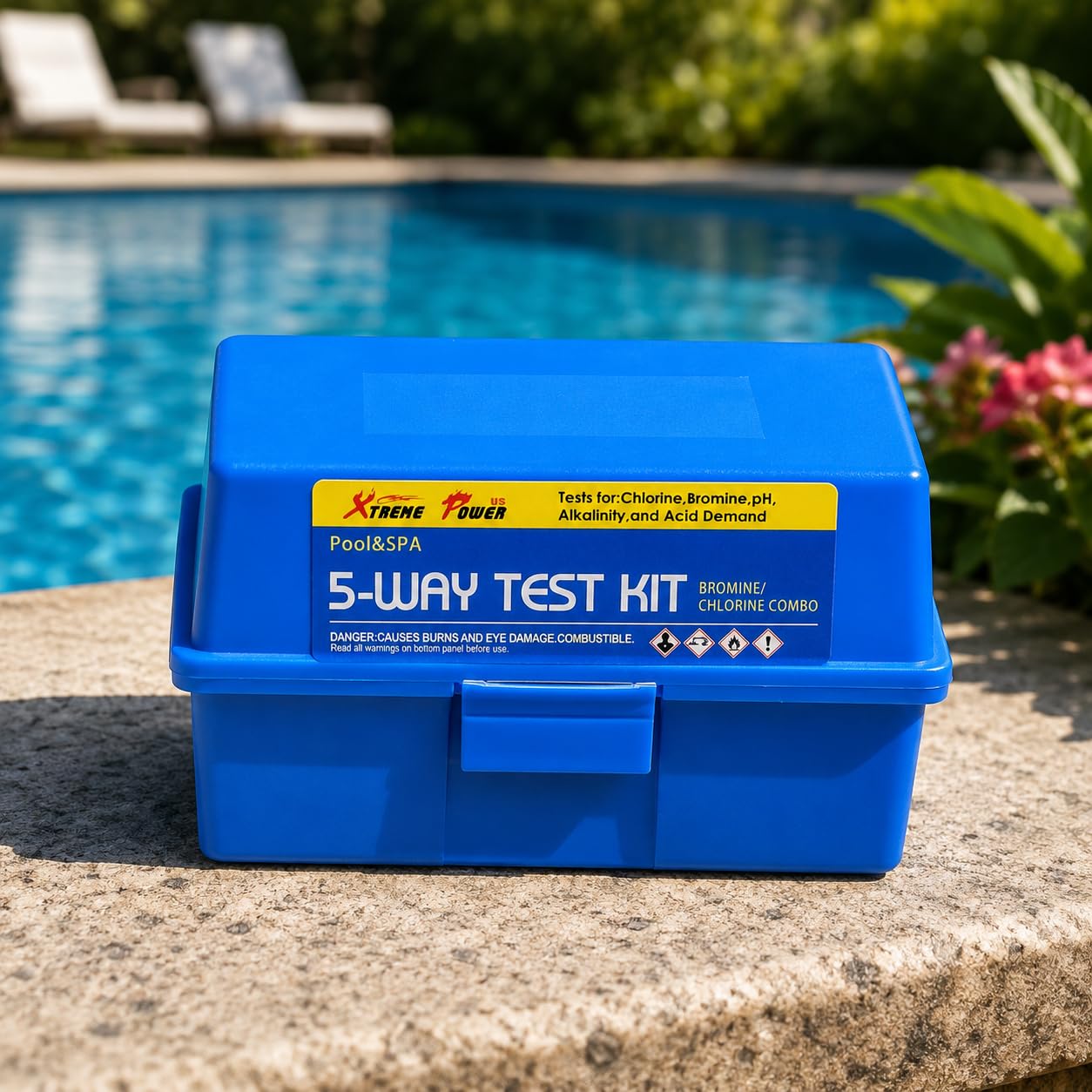 XtremepowerUS 5-Way Swimming Pool Test Kit pH, Chlorine, Bromine, Alkalinity Chemistry Testing with Case Spa, Inground Above Ground Pool Residential