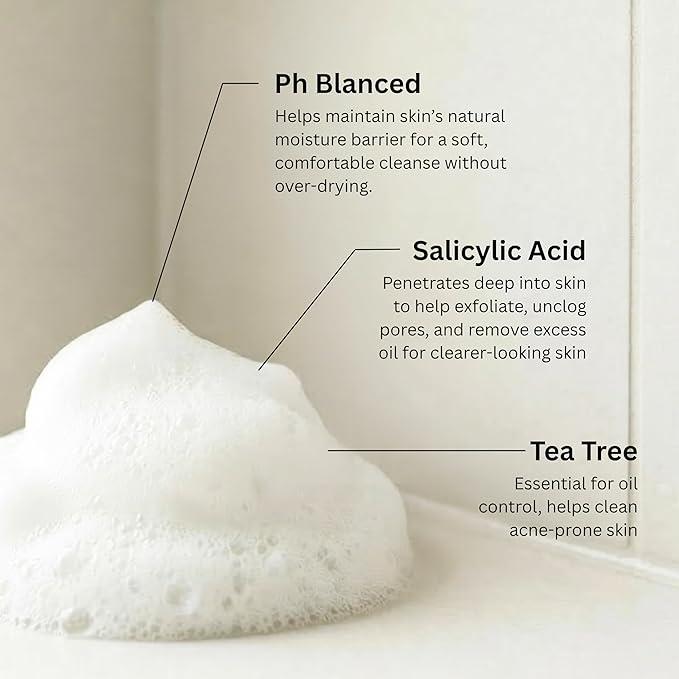 SpaScriptions 2 in 1 Cleanse & Exfoliate Foaming Facial Cleanser - Tea Tree & Salicylic Acid Face Wash with Silicone Brush for Acne & Pores with Oil Control for Daily Cleansing, All Skin Types, 5 oz
