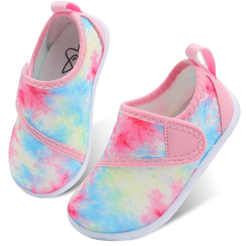 LeIsfIt Kids Water Shoes Toddler Girls Boys Swim Shoes Outdoor Quick-Dry Breathable Aqua Socks for Beach Pool Surf, Tiedye, 1 Big Kid