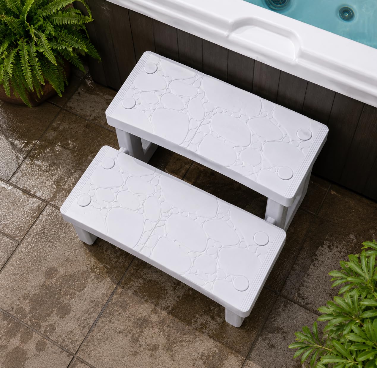 XtremepowerUS 2-Steps Heavy Duty Plastic Resin Spa Steps - Hot Tub, Inflatable Pool, and Patio Accessories, for Outdoor Use, Weatherproof Materials, White
