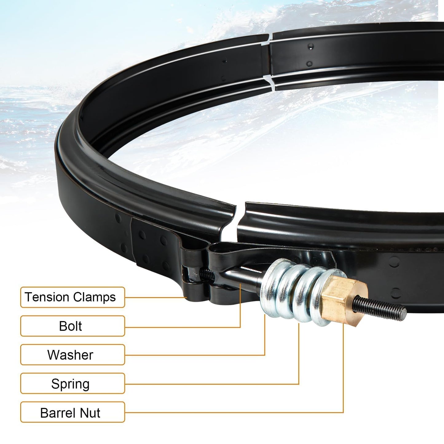 AUTOBABA 190003 Tension Control Clamp Kit Pool and Spa Filter FNS Plus Clean & Clear Plus & Quad DE Filters Steel Pool Filter 23-1/4" Length Black