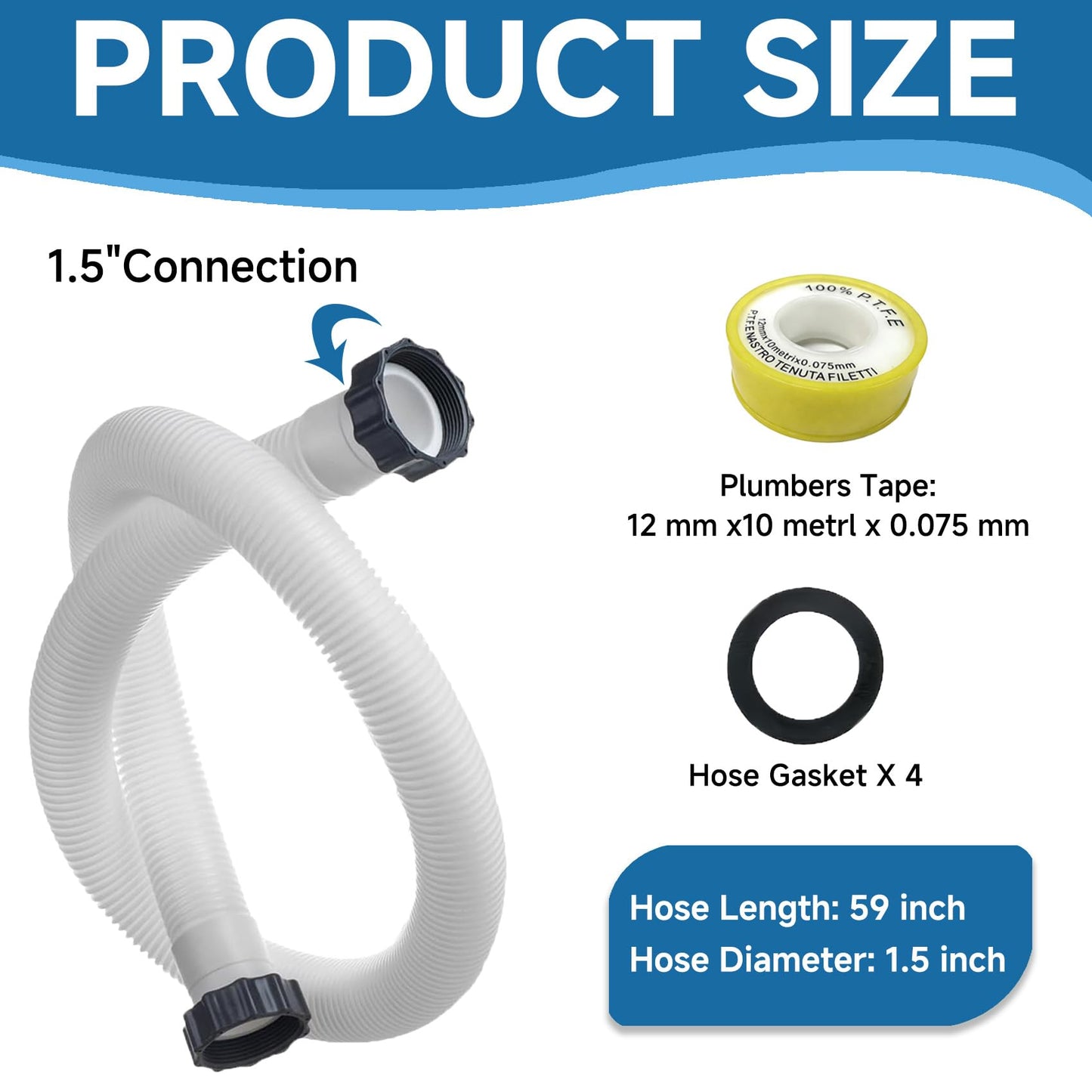 1.5 Inch Pool Hoses for Above Ground Pools, 1.5'' x 59" Sand Filter Hose Accessories, Pool Pump Hose Replacement Compatible with Intex Coleman Bestway Filters & Saltwater Systems, 2 Pack