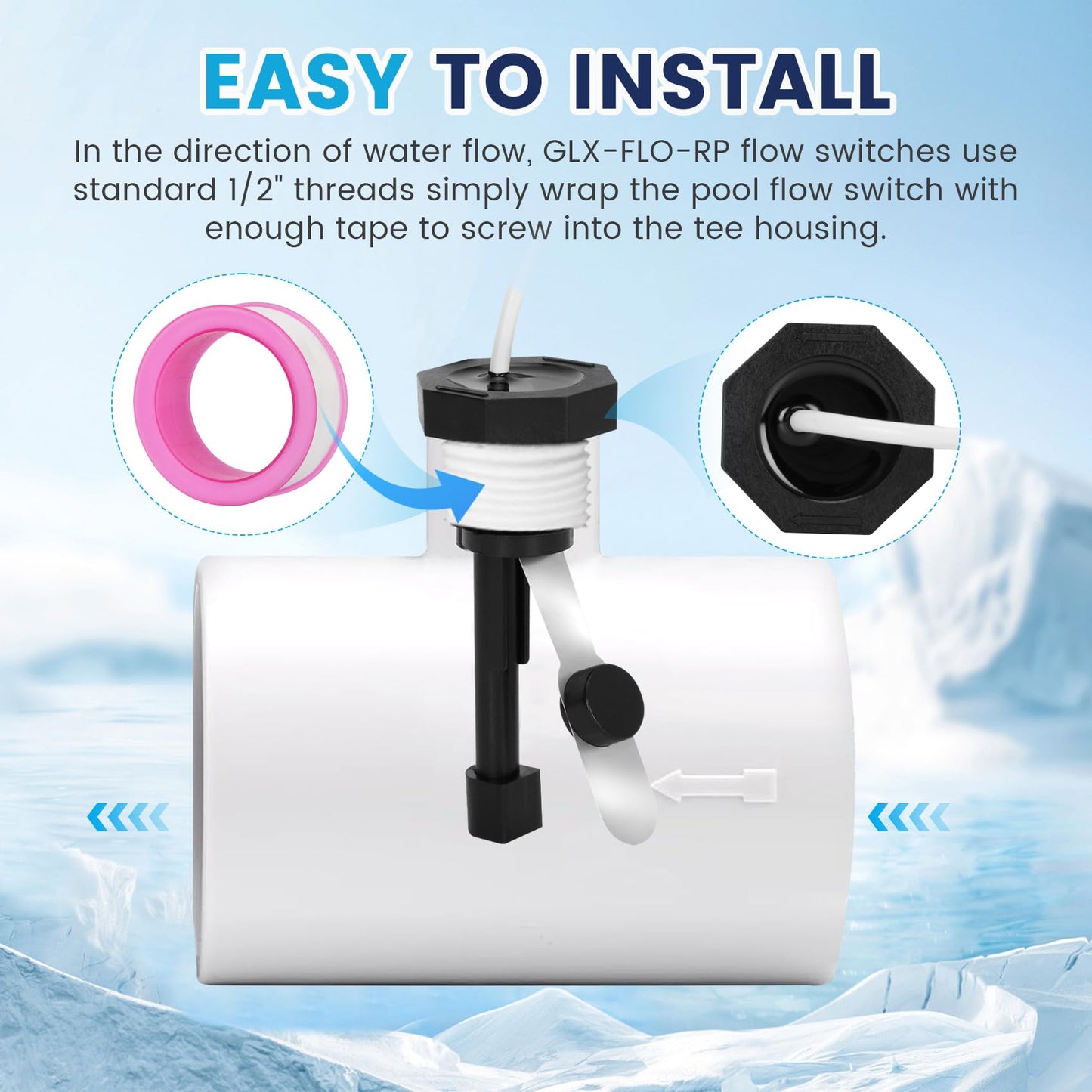GLX-FLO-RP Flow Switch Assembly for All Hayward Goldline Aquarite Salt Systems, Metal Induction Structure Pool Flow Sensor Suitable Hayward Salt Cell & Chlorine Generator with 15-Feet Cable(White)