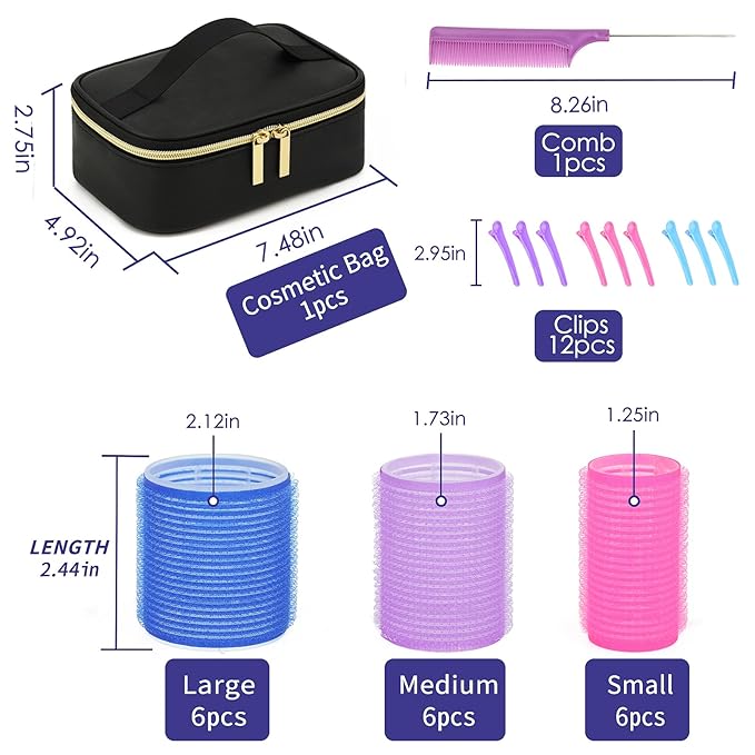 Hair Rollers Set, 29 Pcs Self Grip Heatless Hair Curlers Styling Tools Hair Rollers for Blowout Look for Long Hair DIY Rollers Hair Curlers