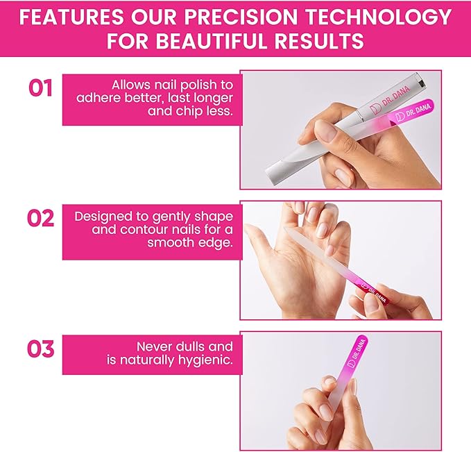 Dr. Dana Glass Nail File with Case - Premium Double-Sided Etched Crystal Nail File for Natural Nails, Protective Travel Case Included – Ideal Self Care Gift, Professional Quality by Dr. Dana