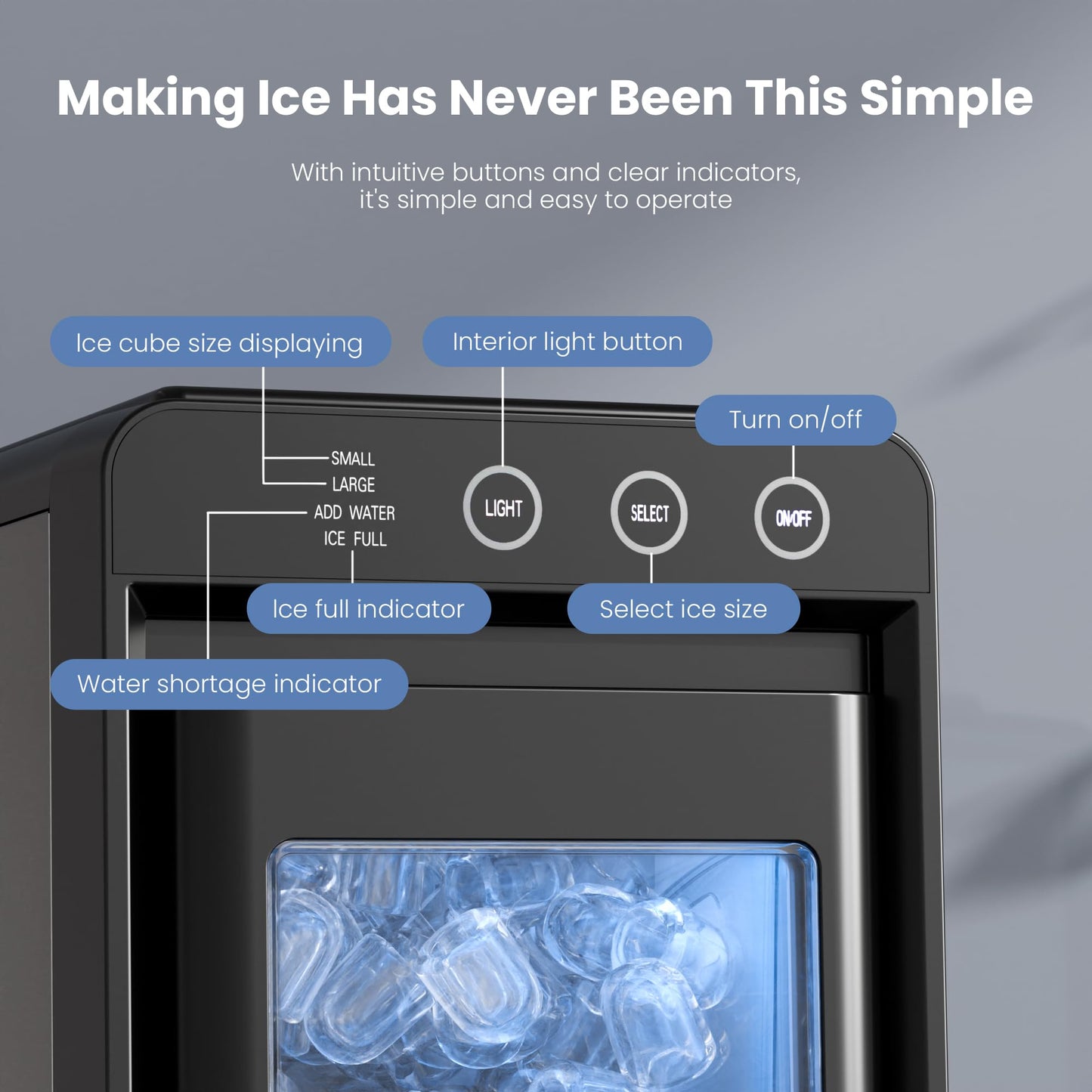 Ice Makers Countertop,26Lbs/24H,Portable Ice Maker Machine with Self-Cleaning,Interior Lighting,2 Sizes of Bullet Ice for Home/Office/Party(Black)