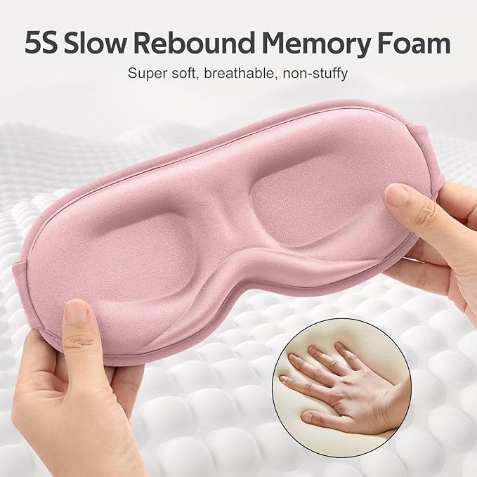 Sleep Mask for Women Men - 100% Blackout Eye Masks for Sleep - 3D Soft Sleeping Mask for Side Sleepers - Zero Pressure Lash Extensions Eye Cover Shade for Airplane Travel Essentials, Pink