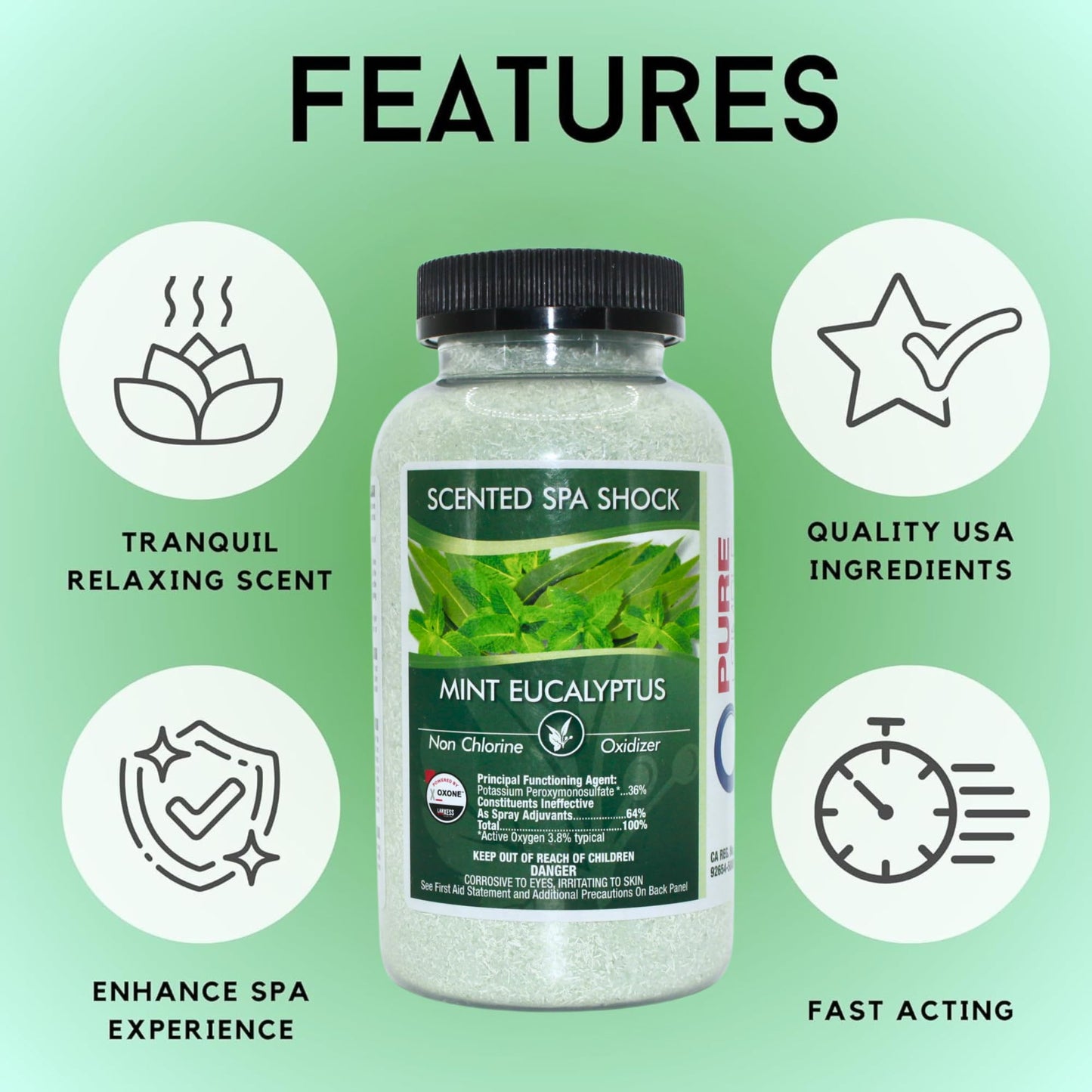 Eucalyptus Scented Spa Shock- Non-Chlorine Shock for Any Spa or Hot Tub-Use with Bromine Tablets or Spa Chlorine. Fragrance Infused Oxygen Crystals Treat Water and Oxidize Chemical Odors
