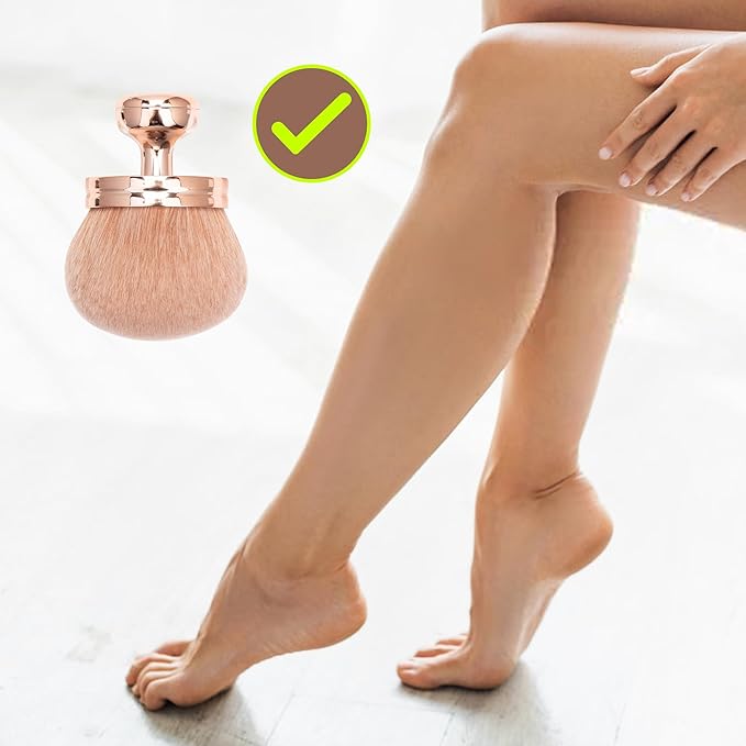 Blend & Blur Extra Large Body Makeup Brush for Self Tanner,Leg Makeup & Bronzer Self Tan Applicator, 3.2inch Wide Round Head Kabuki Brush For Application with Drawstring Bag (Rose Gold-Gold)