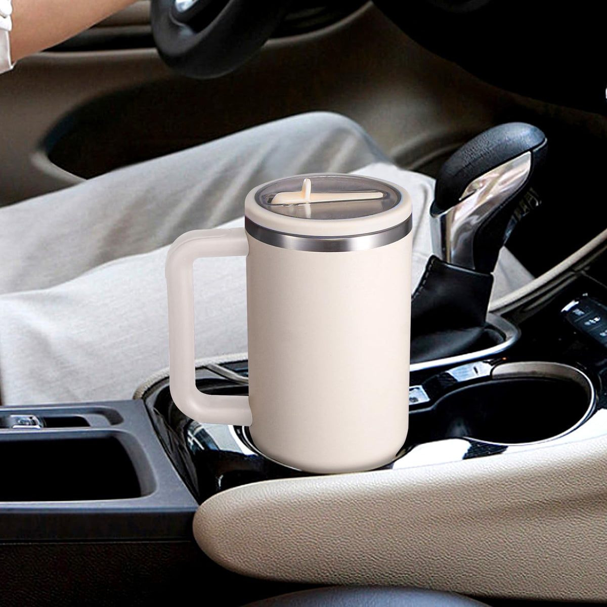 ANTAND 2 Pack 40 oz Leak Proof Lid Fit for Stanley Quencher H2.0 40oz (Only), Stanley Cup Accessories, Flip Straw Lid Replacement 40 oz, BPA Free, Leakproof, No Spill Tumbler Top Cover (Beige, Beige)