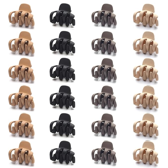 Cobahom 24 Pack Small Hair Claw Clips 1.2 Inch Plastic Matte Hair Clips for Thin Hair No-Slip Mini Hair Clip Hair Styling Accessories for Women and Girl (Black, Brown, Apricot, Chocolate)