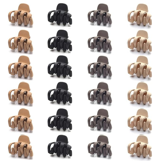 Cobahom 24 Pack Small Hair Claw Clips 1.2 Inch Plastic Matte Hair Clips for Thin Hair No-Slip Mini Hair Clip Hair Styling Accessories for Women and Girl (Black, Brown, Apricot, Chocolate)