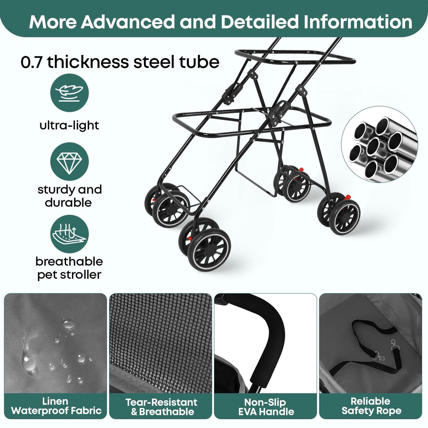 Double Pet Stroller for Dogs and Cats,Cat Strollers for 2 Cats,Double Dog Stroller for 2 Small Medium Dogs,4 Lockable Wheels/Lightweight/Folding,Grey